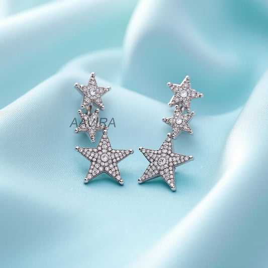 Star Crawler Earrings, 925 Sterling Silver Climbers, Dainty Star Cluster Studs, Unique Everyday Jewellery, Gift for Her, Anniversary Gift