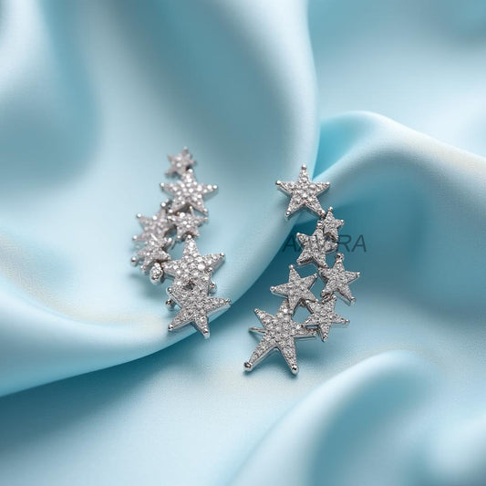 Dazzling Star Climber Earrings | Celestial Cubic Zirconia Ear Cuffs | Sparkling Sterling Silver Ear Crawlers | Unique Bridal & Gift Jewelry