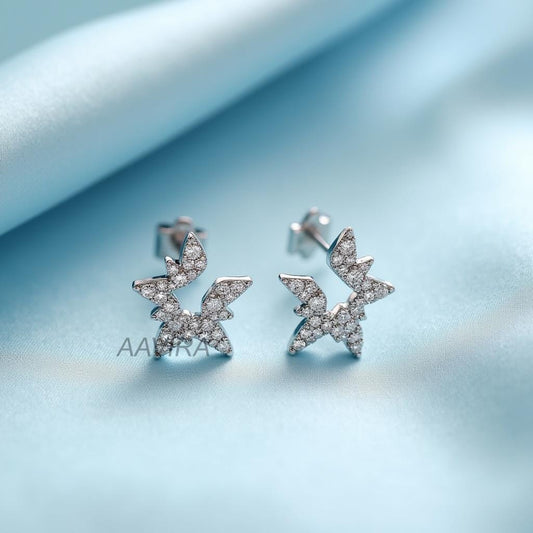 Sparkling Star Cluster Stud Earrings | Celestial CZ Earring | Sterling Silver Dainty Wing Earrings | Unique Gift for Her | Everyday Glamour