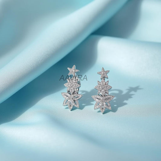 Star Drop Earrings, Celestial Dangle Earrings, Cubic Zirconia Statement Earring, Sterling Silver Bridal Jewelry, Gift for Her, Birthday Gift