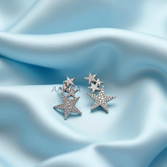 Dazzling Star Climber Earrings, Celestial Cubic Zirconia Ear Crawlers, Sterling Silver Star Cluster Earrings, Unique Bridal & Gift Jewelry