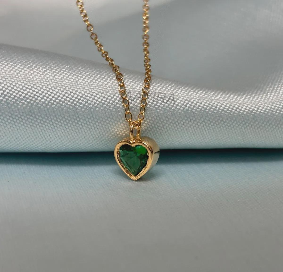 Heart Shape Emerald Bezel Set Necklace Pendant, 925 Sterling Silver, May Gemstone Pendant, Dainty Birthstone Pendant, Anniversary Gifts