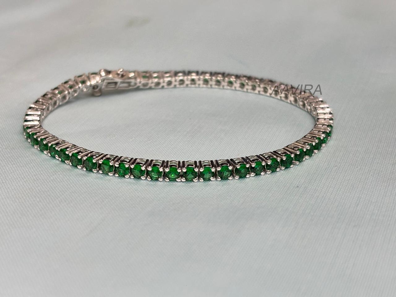 Emerald Green Tennis Bracelet | Dainty Green Gemstone Bracelet | 925 Sterling Silver | Bridal Bracelet | Gift for Her | Anniversary Gift