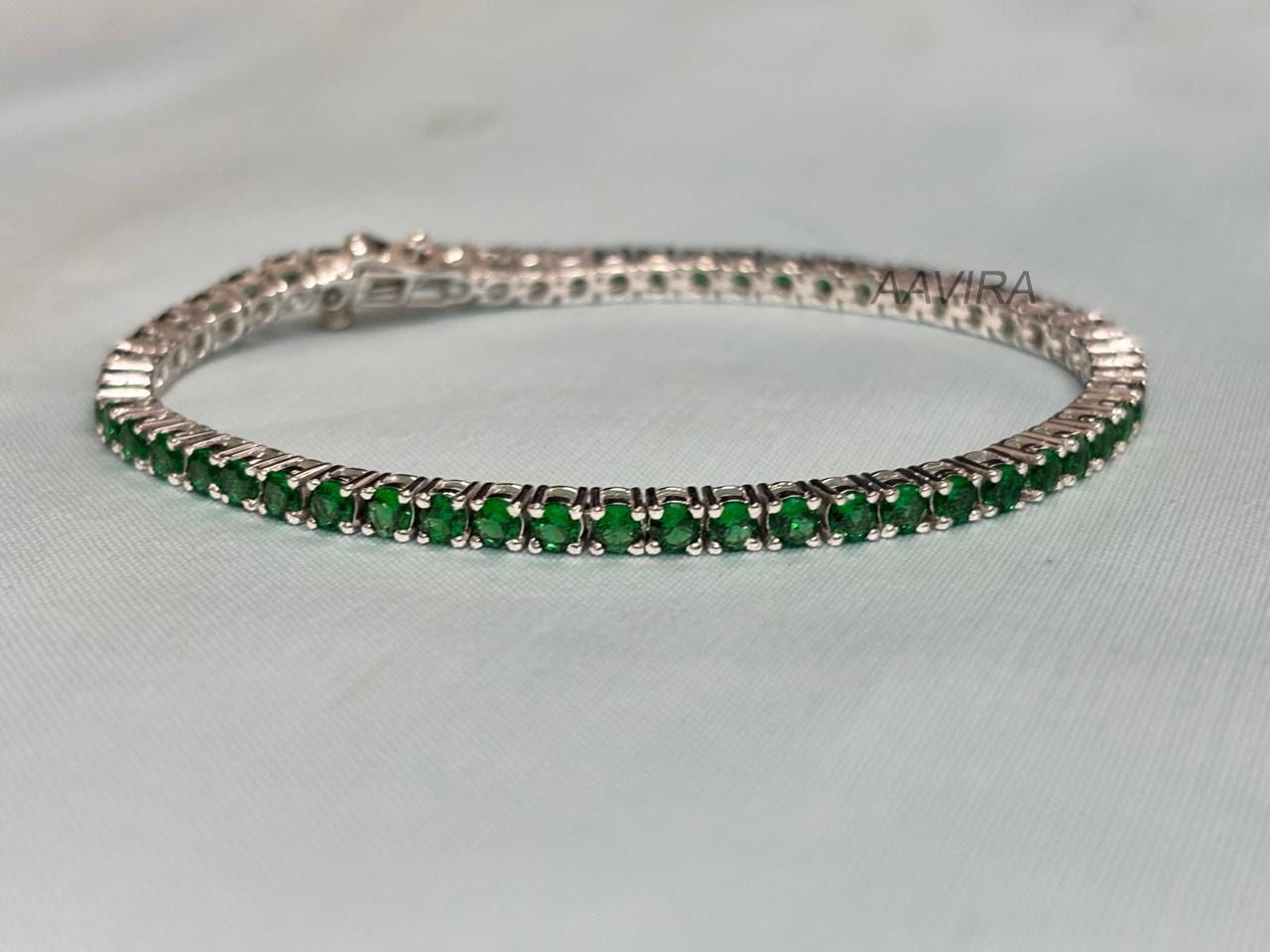 Emerald Green Tennis Bracelet | Dainty Green Gemstone Bracelet | 925 Sterling Silver | Bridal Bracelet | Gift for Her | Anniversary Gift