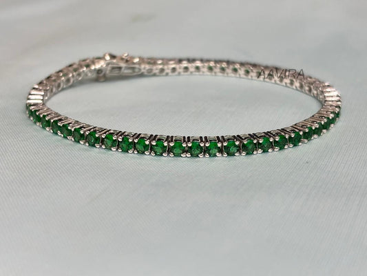 Emerald Green Tennis Bracelet | Dainty Green Gemstone Bracelet | 925 Sterling Silver | Bridal Bracelet | Gift for Her | Anniversary Gift