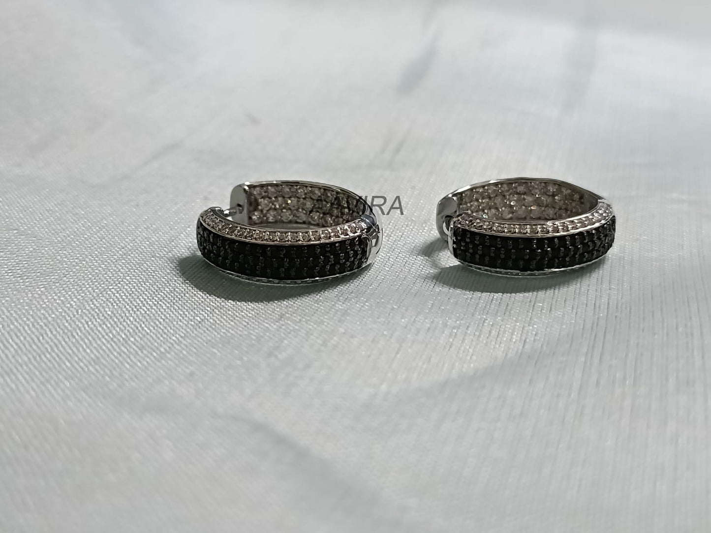 Black & White Diamond Huggie Hoops | Pave Black Diamond Earrings | 925 Sterling Silver | Unique Dainty Hoop Earrings | Gifts For Her