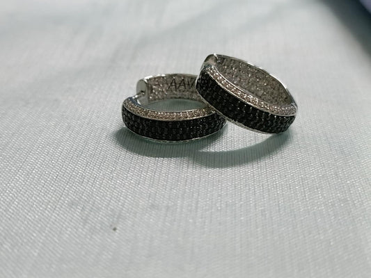 Black & White Diamond Huggie Hoops | Pave Black Diamond Earrings | 925 Sterling Silver | Unique Dainty Hoop Earrings | Gifts For Her