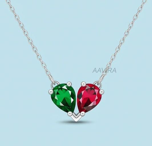 Heart Necklace, Bride and Groom Birthstone Necklace, Her and His Birthstone Matching Heart Necklace, Couples Birthstone Necklace