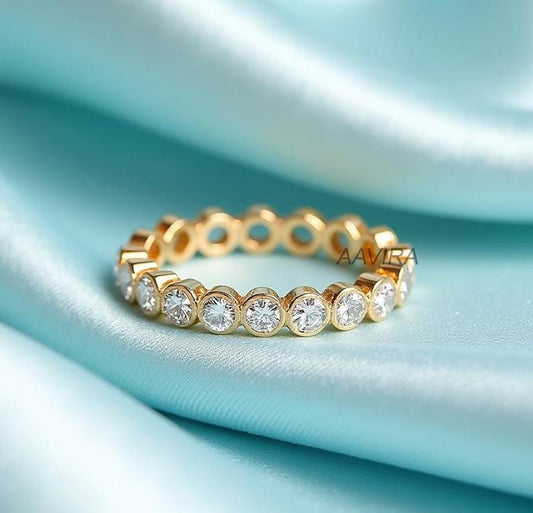 Gold Bezel Eternity Ring ƒ?› Moissanite Wedding Band ƒ?› Diamond Stacking Ring ƒ?› Anniversary Gift for Her ƒ?› Minimalist Jewelry ƒ?› Eternity Ring