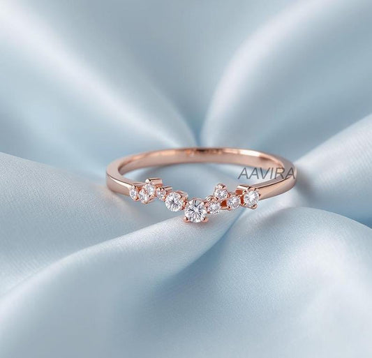 Moissanite Wedding Band, Eternity Ring, Unique Dainty 14k Rose Gold Stacking Ring, Handmade Jewelry, Promise Ring, Travel Ring, Gift for Her