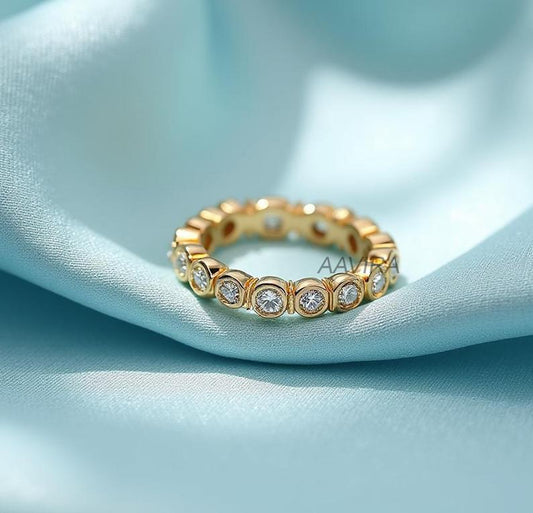 Bezel Set Round Cut Engagement Ring, Full Eternity Round Moisanite Eternity Band, Stackable Band, Comfort fit band for Her, Elegant Ring