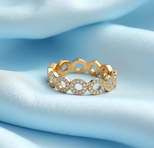 Round Cut Pave Set Diamond Ring, 14k Yellow Gold Circle Eternity Ring, Circle Ring, Stacking Eternity Ring, Anniversary Gift, Women's Gift