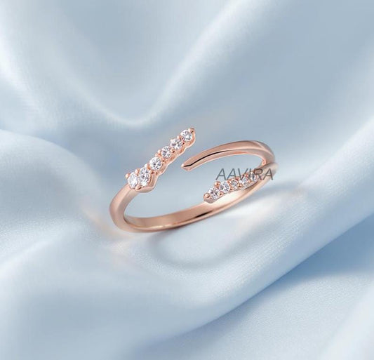 14K Rose Gold Open Ring, Dainty Stacking Ring, Minimalist Moissanite Ring, Promise Ring, Unique Open Gap Engagement Band, Gift For Her