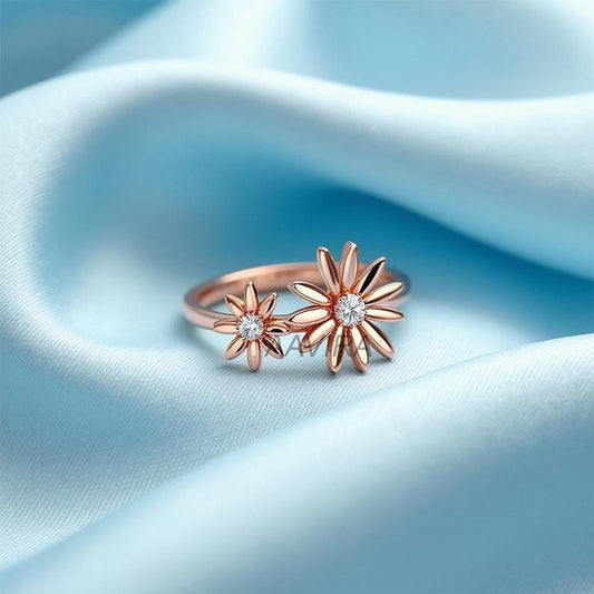 14K Rose Gold Daisy Flower Ring, Dainty Floral Ring, Daisy Promise Ring, Unique Ring, Moissanite Flower Ring, Gift for Her, Anniversary Gift