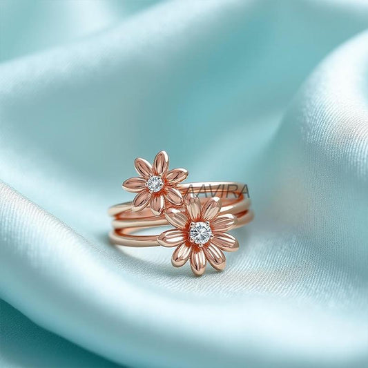 Diamond Floral Design Ring, Unique Flower Diamond Engagement Ring, Promise Ring in 14k Rose Gold, Wedding Jewelry Gift, Gift for Bride, Gift