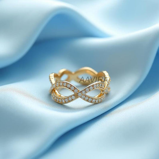 Moissanite Double Row Infinity Ring, Pave Wedding Band, 14K Gold Wedding Ring, Forever Love Anniversary Gift, Stackable Bridal Jewelry