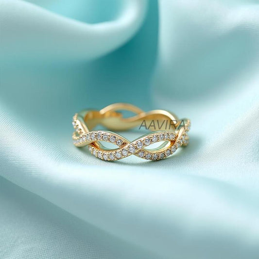 Twisted Pave Wedding Band, Bridal Moissanite Eternity Ring, 14K Yellow Gold Stackable Bridal Ring, Anniversary Gift for Her, Promise Ring