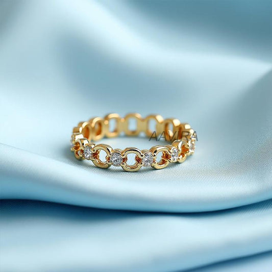 Circle Link Eternity Ring, Moissanite Wedding Band, 14K Yellow Gold Dainty Ring, Stacking Ring, Birthday Gift for Her, Bridesmaid Gifts