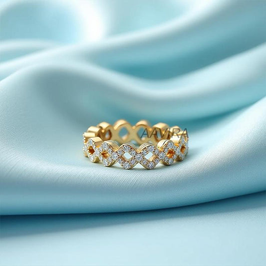 Unique Infinity Ring, Moissanite Diamond Band, 14k Gold Wedding Band, Stacking Band, Perfect Gift for Anniversary, Pave Set Handmade Ring