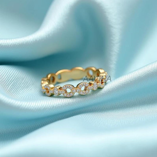 Moissanite Circle Eternity Ring, Diamond Wedding Ring, 14K Yellow Gold Link Style Ring, Unique Diamond Ring, Anniversary Gift, Handmade Ring
