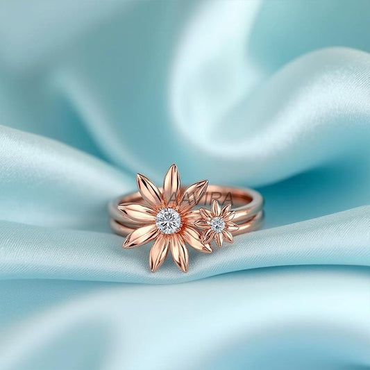 Sunflower Diamond Ring, Unique Flower Nature Jewelry, Anniversary Gifts, Delicate Band, Floral Jewelry, Perfect Gift for Her, Gift for Mom
