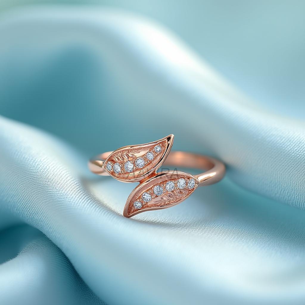 Women's Diamond Ring, Dainty Cubic Zirconia Open Ring, Rose Gold Leaf Wrap Ring, Modern Minimalist Jewelry, Everyday Wear, Gift for Women
