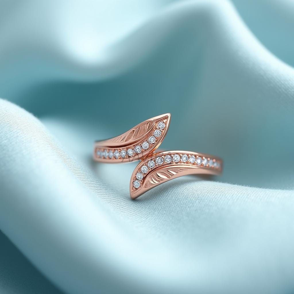 Round Cut Diamond Ring, Leaf Shape Ring, Leaf Promise Ring, Dainty Everyday Jewelry, 14k Rose Gold Engagement Ring, Valentine's Day Gift