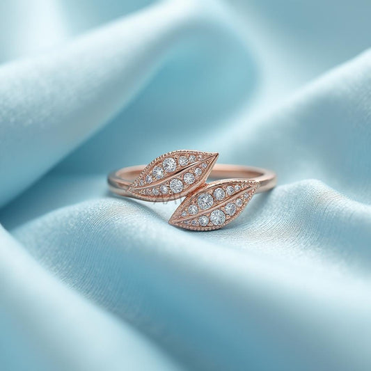 Bypass Engagement Ring, Leaf Diamond Ring, Nature-Inspired Jewelry, Moissanite Ring for Her, 14k Rose Gold Handmade Jewelry, Bridal Gift