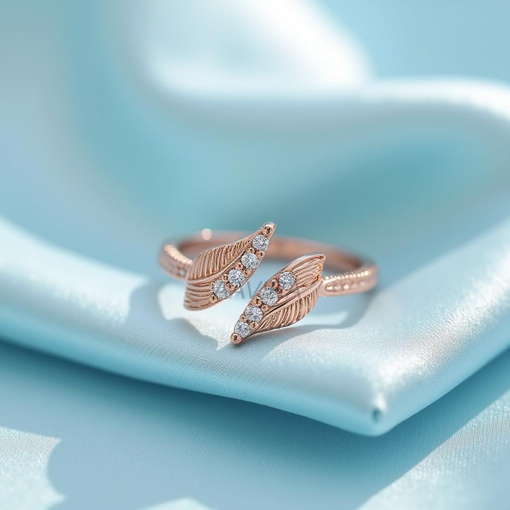 Two Leaves Diamond Ring, 14K Rose Gold Leaf Diamond Ring, Engagement Ring, 1st Anniversary Gift, Unique Moissanite Ring, Nature Inspired