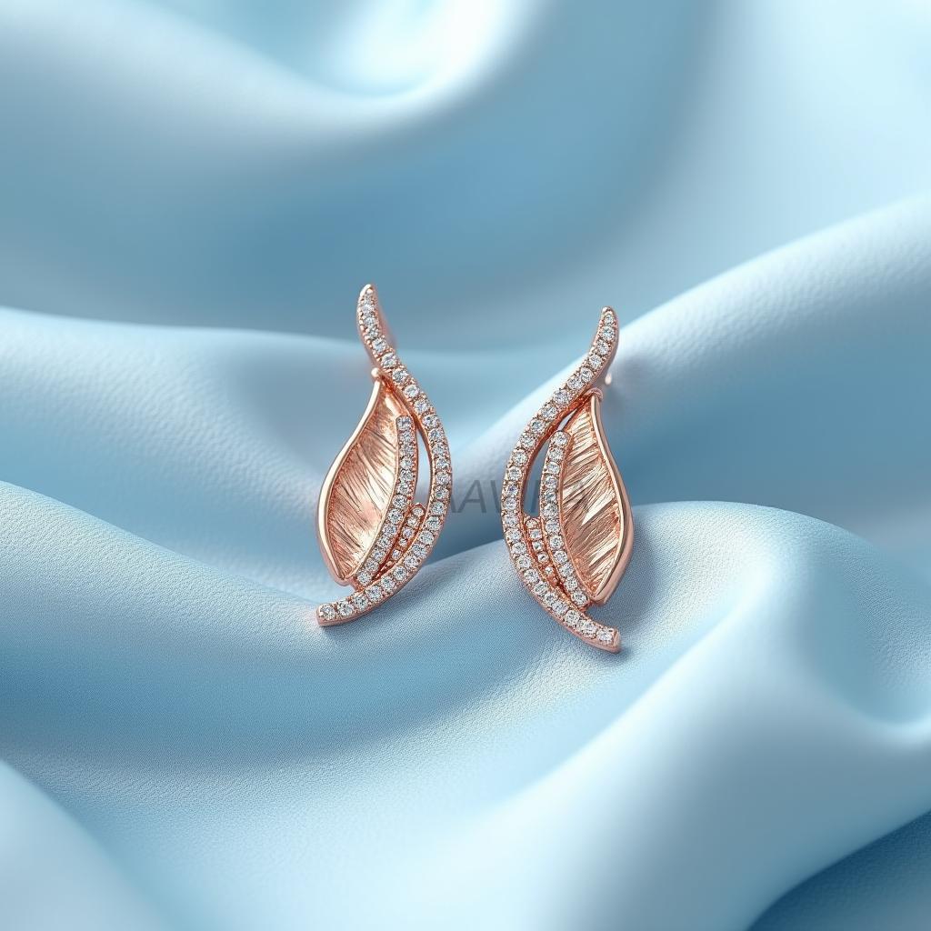 Beautiful Curved Leaf Design Ring, Modern Earrings, 14k Rose Gold Leaf Earrings, Nature Inspired Jewelry, Leaf Studs Gift for Girlfriend