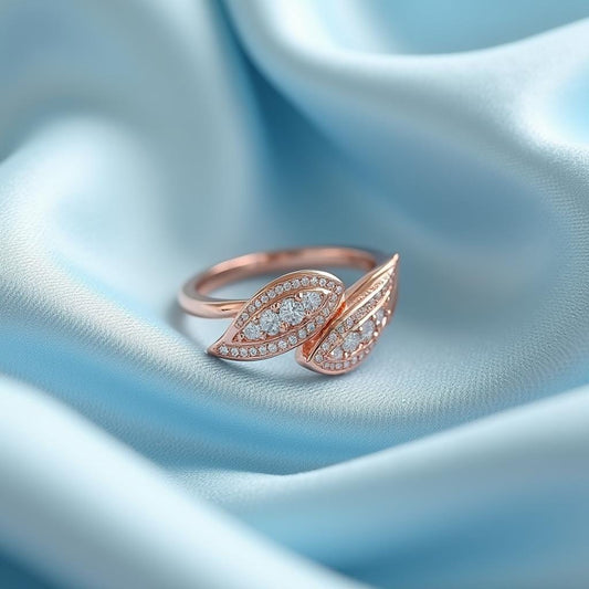 14k Rose Gold Leaf Promise Ring, Minimalist Leaf Diamond Ring, Diamond Ring for Her, Handmade Leaf Moissanite Ring, Wife Anniversary Gift