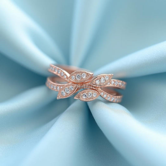 14k Rose Gold Pave Leaf Ring, Dainty Diamond Band Ring, Unique Wedding Enaggement Ring, Anniversary Gift for Her, Gift for Wife, Girlfriend