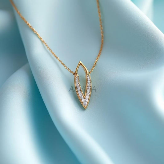 Diamond Pedant, 14K Gold Geometric Necklace, Marquise Shape Pendant, Modern Dainty Chain Pendant, Anniversary Gift, Unique Bridal Jewelry