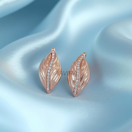 Women's Diamond Stud Earrings, Leaf Jewelry, Stud Earrings, Leaves Shape Earrings, Minimalist Stud Earring, 14k Rose Gold Earring for Bridal