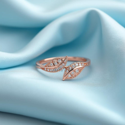Rose Gold Leaf Bypass Ring | Pave CZ Diamond Alternative | Nature Inspired Wrap Ring | Unique Anniversary Gift for Her | Wedding Party Gift