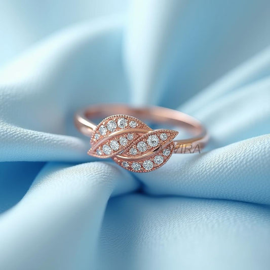 Nature Inspired 14K Rose Gold Diamond Ring, Unique Engagement Ring, Engraved Leaf Ring, Promise Ring, Gifts for Women, Bridesmaid Gift