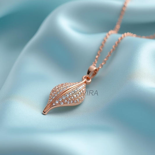 Sterling Silver Pave Diamond Necklace | 14K Rose Gold Leaf Pendant Necklace | Nature Lover Gift | Unique Jewelry | Minimalist Leaf Necklace