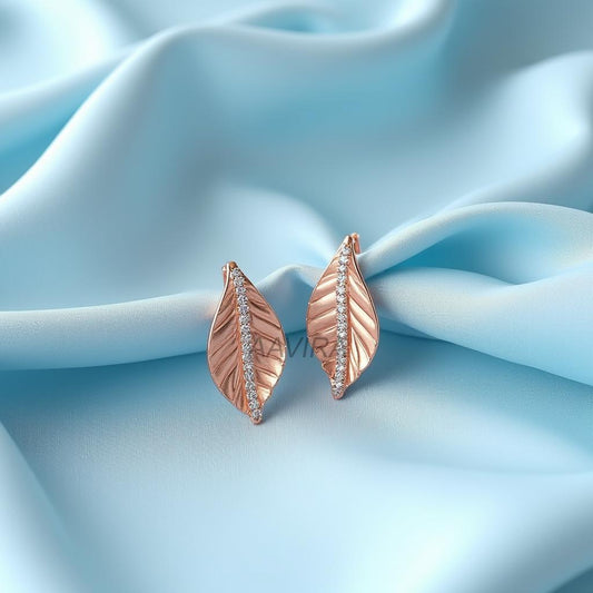 Dainty Rose Gold Leaf Earrings | Cubic Zirconia Dangle | Wedding Jewelry | Delicate Leaf Drop Earrings | Anniversary Gift for Women | Gifts