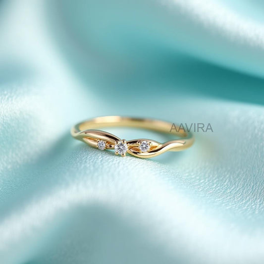 Three Stone Engagement Diamond Ring, Minimalist Diamond Ring, Unique Engagement Ring, 14K Yellow Gold Promise Ring, Proposal Ring for Her