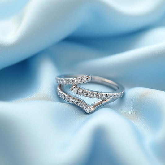 925 Sterling Silver V-Shaped Ring, Double Layer Stacking Ring, Delicate Pave Diamond Band, Unique Minimalist Wedding Ring, Anniversary Gift