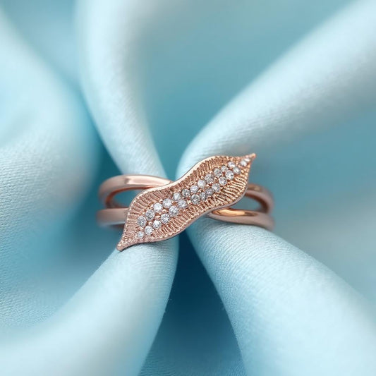 Leaf Ring for Women, Double Band Pave Diamond Ring, Minimalist Diamond Ring, Delicate Nature Inspired Leaf Ring, Stacking Ring Gift for Her