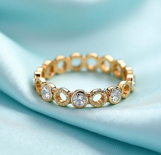 Alternating Eternity Ring ƒ?› Moissanite Half Eternity Ring ƒ?› Stackable Ring ƒ?› 14K Gold Diamond Cut Band ƒ?› Dainty Bezel Set Ring ƒ?›Promise Ring