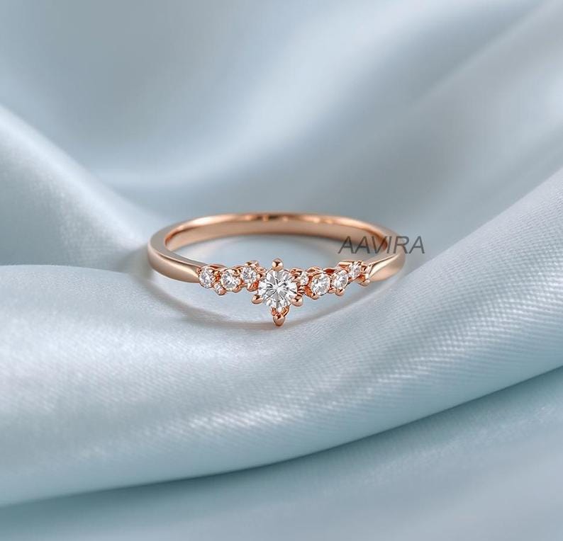 Round Diamond Wedding Ring, Diamond Ring for Women's, Moissanite Dainty Ring, 14K Rose Gold Minimalist Ring, Stacking Ring, Promise Ring