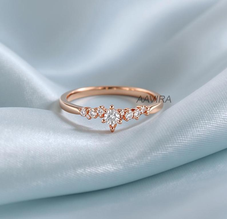 Round Diamond Wedding Ring, Diamond Ring for Women's, Moissanite Dainty Ring, 14K Rose Gold Minimalist Ring, Stacking Ring, Promise Ring