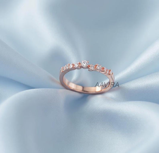 Dainty Half Eternity Ring, Moissanite Wedding Band, 14K Rose Gold Stacking Rings, Unique Diamond Ring, Anniversary Gift, Half Eternity Band