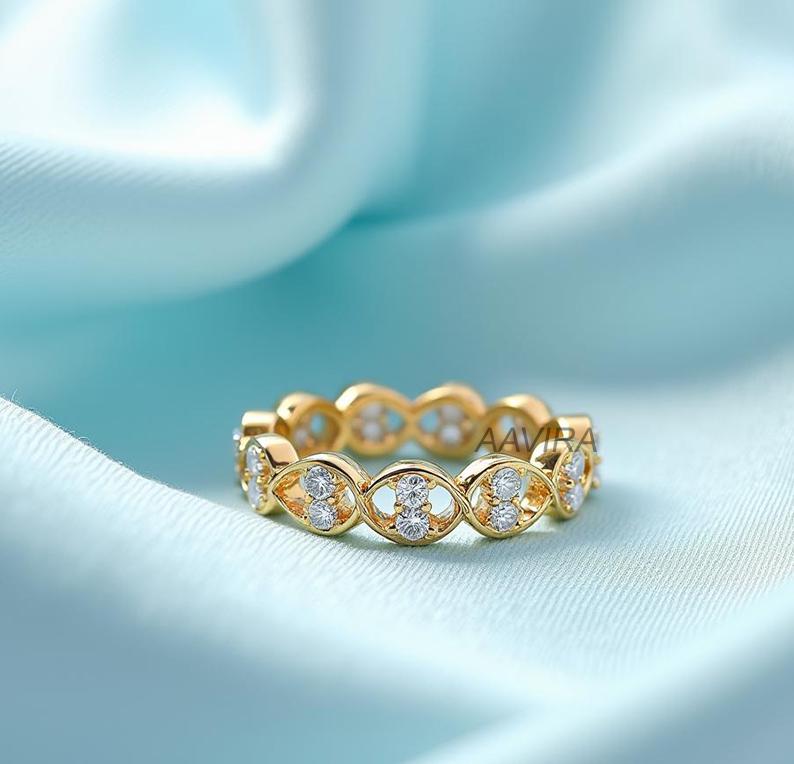 Round Cut Wedding Ring, Round Moissanite Band Ring, Dainty Stacking Ring, 14k Gold Eternity Band, Delicate Bridal Ring,  Promise Ring, Gift