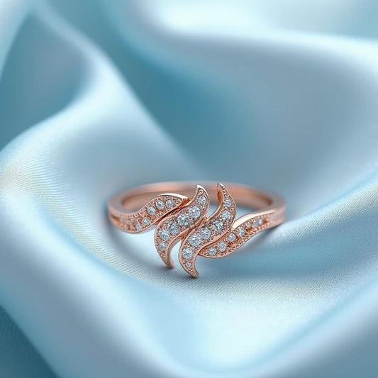 14k Rose Gold Wavy Diamond Bypass Ring, Dainty Swirl Ring, Pave Crystal Ring, Modern Promise Ring, Minimalist Jewelry, Anniversary Gift