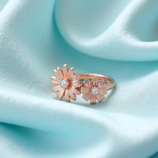Daisy Flower Ring, 14k Rose Gold Dainty Floral Ring, Moissanite Ring, Floral Ring, Daisy Ring, Unique Promise Ring, Anniversary Gift for Her