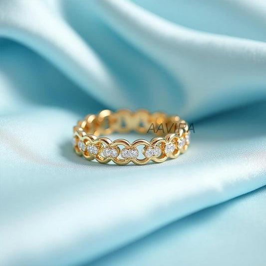 Moissanite Eternity Band, Dainty Stacking Ring, 14K Gold Plated Chain Link Eternity Ring, Wedding Band, Delicate Promise Ring, Gift for Her