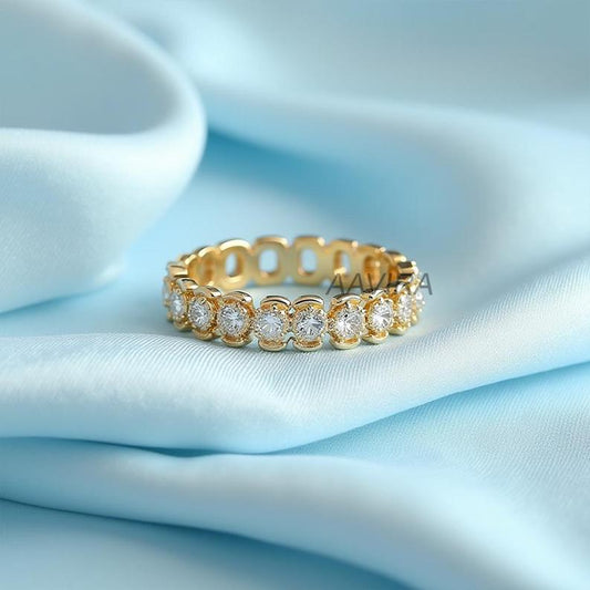 Moissanite Stacking Ring, Dainty Wedding Band, Moissanite Ring, 14K Yellow Gold Unique Eternity Ring, Eternity Promise Ring, Gift for Women